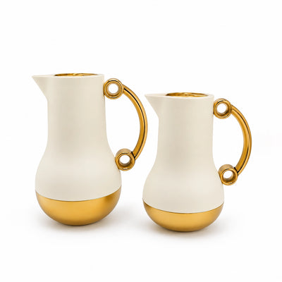 Al Saif Sealar Vacuum Flask Set 2 Pieces 0.75L And 1.0L Ivory And Gold Siddiq Gifts