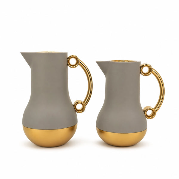 Al Saif Sealar Vacuum Flask Set 2 Pieces 0.75L And 1.0L Light Grey And Gold Siddiq Gifts