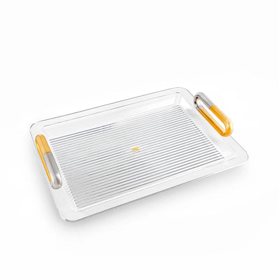 Almarjan Acrylic Serving Tray 50 CM Clear Acrylic with Nickel and Matte Gold Handles by Siddiq Gifts