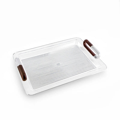 Almarjan Acrylic Serving Tray 50 CM Clear Acrylic with Silver and Dark Wood Handles by Siddiq Gifts