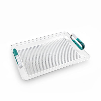 Almarjan Acrylic Serving Tray 50 CM Clear Acrylic with Silver and Tiffany Handles by Siddiq Gifts
