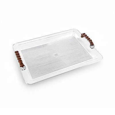 Almarjan Acrylic Serving Tray 50 × 40 CM Silver with Dark Wood Handles Siddiq Gifts