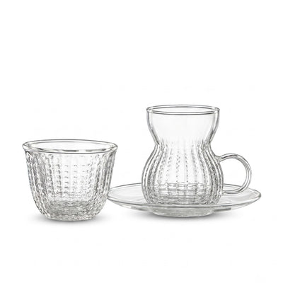 Almarjan Double Wall Tea And Cawa Cup Set 18 Pieces 120 ml And 80 ml Borosilicate Glass Siddiq Gifts