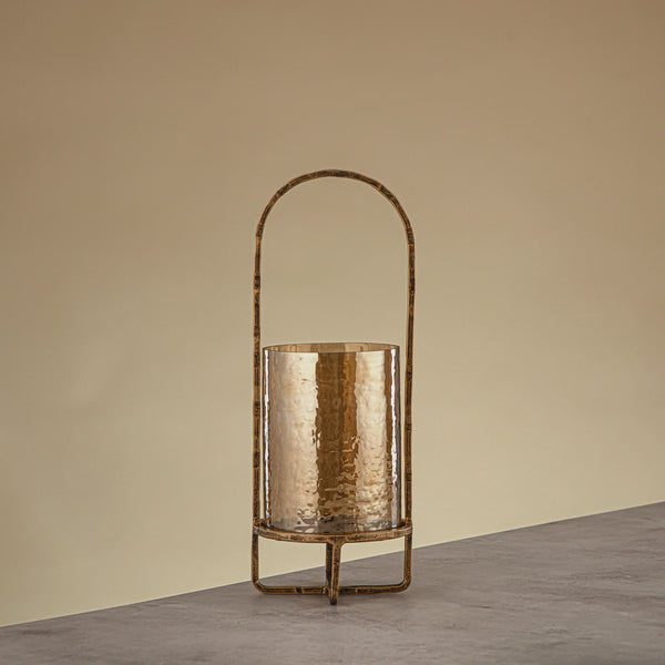 ALMARJAN GMT2960003 Miles Table Hurricane 36cm Copper Brown Glass With Antique Gold Stand From Siddiq Gift Shop