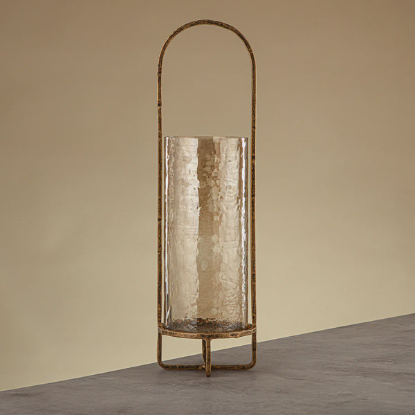 ALMARJAN GMT2960007 Miles Table Hurricane 47cm Copper Brown Glass With Antique Gold Stand From Siddiq Gift Shop