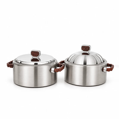 Almarjan EN836AB-NI/DW Hot Pot Set 2-Piece 4 Liter Brushed Matt Nickel with Dark Wood Accents Siddiq Gifts