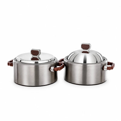 Almarjan EN836AB-C/DW Hot Pot Set 2-Piece 4 Liter Brushed Matt Silver with Dark Wood Accents Siddiq Gifts
