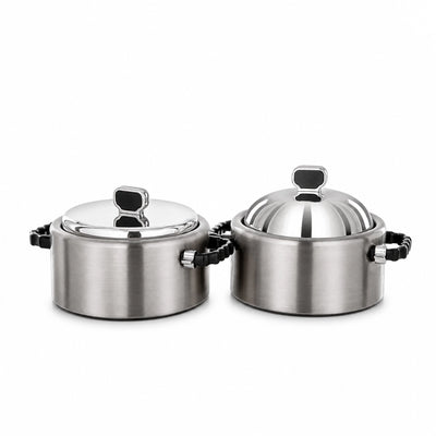 Almarjan EN836AB-C/BL Hot Pot Set 2-Piece 4 Liter Brushed Matt Silver with Matt Black Accents Siddiq Gifts