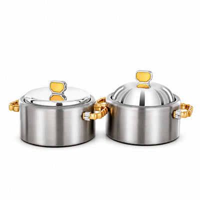 Almarjan EN836AB-C/MG Hot Pot Set 2-Piece 4 Liter Brushed Matt Silver with Matt Gold Accents Siddiq Gifts