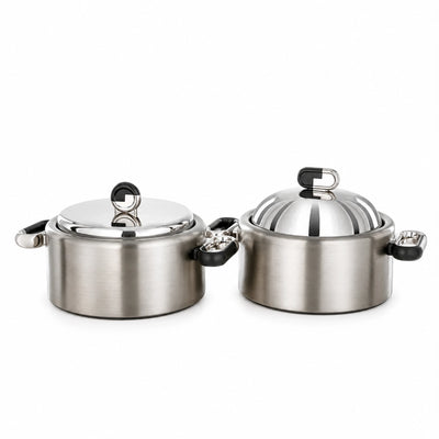 Almarjan EN833AB-NI/BL Hot Pot Set 2-Piece 4 L + 4 L Brushed Matt Nickel with Matt Black Accents Siddiq Gifts