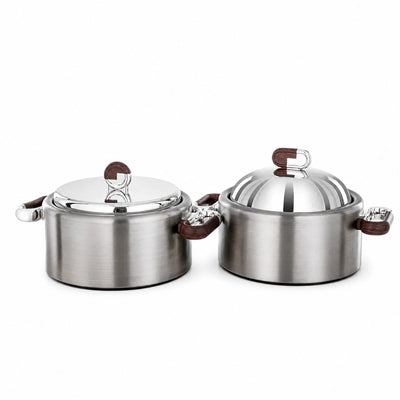 Almarjan EN833AB-C/DW Hot Pot Set 2-Piece 4 L + 4 L Brushed Matt Silver with Dark Wood Accents Siddiq Gifts