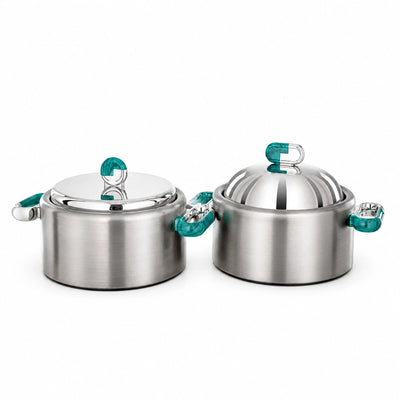Almarjan EN833AB-C/TFN Hot Pot Set 2-Piece 4 L + 4 L Brushed Matt Silver with Tiffany Green Accents Siddiq Gifts