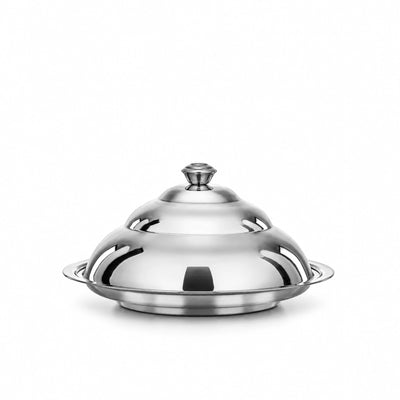 Almarjan Roy Plain Stainless Steel Koozy Tray with Cover 35 cm Silver by Siddiq Gifts