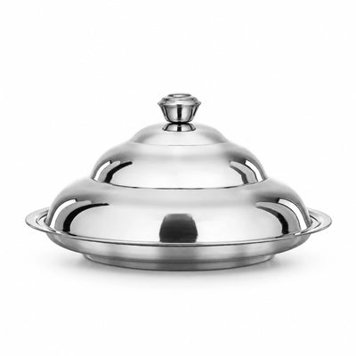 Almarjan Roy Plain Stainless Steel Koozy Tray with Cover 40 cm Silver by Siddiq Gifts