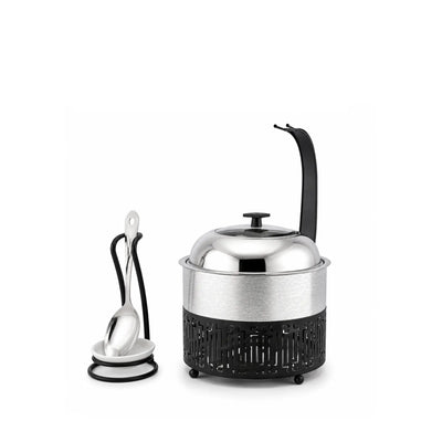 Almarjan Stainless Steel Chafing Dish 2L Black and Silver with Serving Utensils by Siddiq Gifts