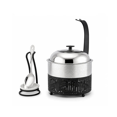 Almarjan Stainless Steel Chafing Dish 4L Black and Silver with Serving Utensils by Siddiq Gifts