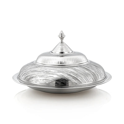 Almarjan Tahani Stainless Steel Koozy Tray With Lid 45 CM Silver Siddiq Gifts