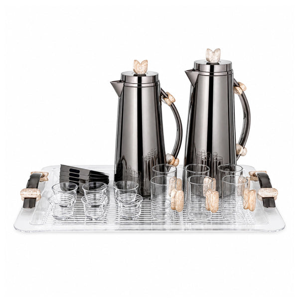 Almarjan Tea & Arabic Coffee Serving Set 21 Pieces Gun Black with Marble Siddiq Gifts