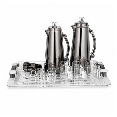 Almarjan Tea & Arabic Coffee Serving Set 21 Pieces Gun Black with Silver Siddiq Gifts