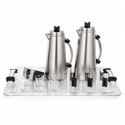 Almarjan Tea & Arabic Coffee Serving Set 21 Pieces Matte Nickel with Black Accents Siddiq Gifts