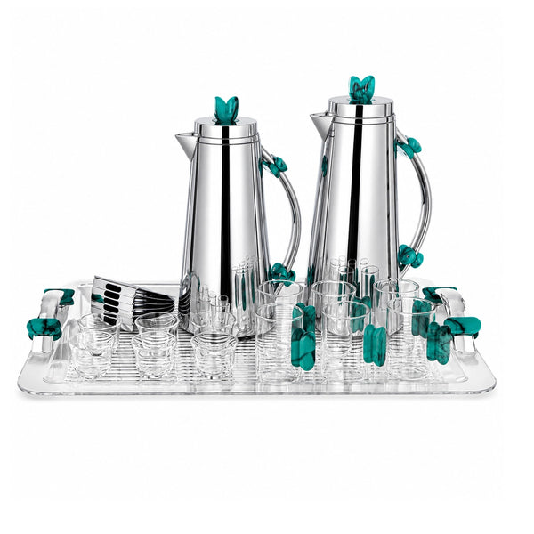 Almarjan Tea & Arabic Coffee Serving Set 21 Pieces Silver with Tiffany Marble Siddiq Gifts