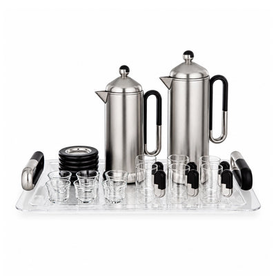 Almarjan Tea and Coffee Serving Set 21 Pieces Nickel with Black Accents by Siddiq Gifts