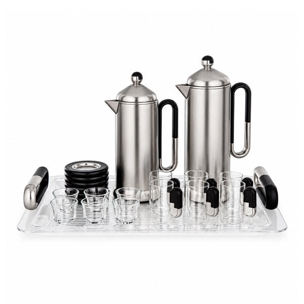 Almarjan Tea and Coffee Serving Set 21 Pieces Nickel with Black Accents by Siddiq Gifts