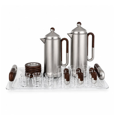 Almarjan Tea and Coffee Serving Set 21 Pieces Nickel with Dark Wood Accents by Siddiq Gifts