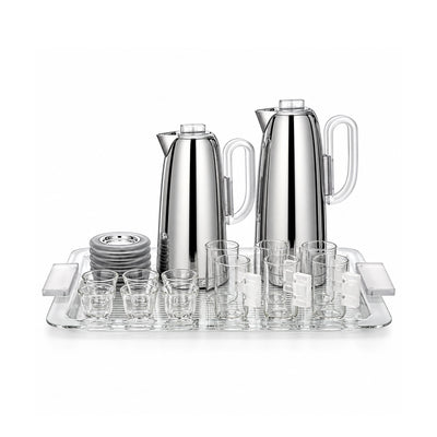 Almarjan Tea & Coffee Serving Set, 21 Pieces, in Silver and Frost for Serving Tea, Coffee, Guests, Gatherings, and Special Occasions at Siddiq Gifts.