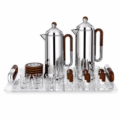 Almarjan Tea and Coffee Serving Set 21 Pieces Silver with Dark Wood Accents Siddiq Gifts
