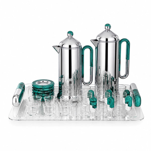 Almarjan Tea and Coffee Serving Set 21 Pieces 0.7L and 1L Silver with Tiffany Accents Siddiq Gifts