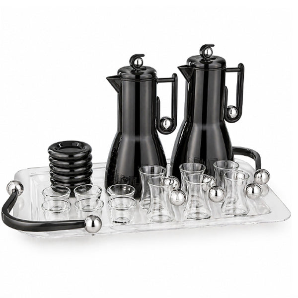 Almarjan Tea & Coffee Set 21 Pieces Gun Black And Silver Elegant Serving Set By Siddiq Gifts