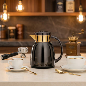 Almarjan Vacuum Flask 0.35L Gun Black And Gold Finish By Siddiq Gifts