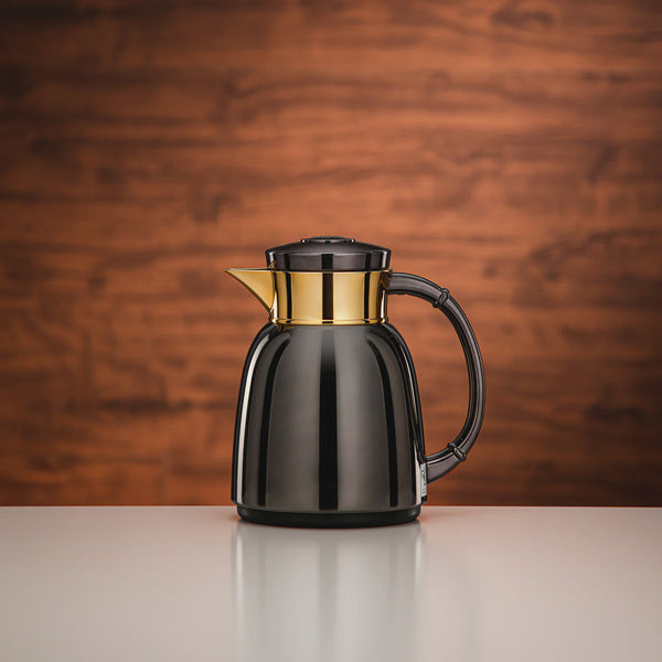 Almarjan Vacuum Flask 0.35L Gun Black And Gold Finish By Siddiq Gifts