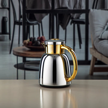 Almarjan Vacuum Flask 0.35L Silver And Gold Finish By Siddiq Gifts