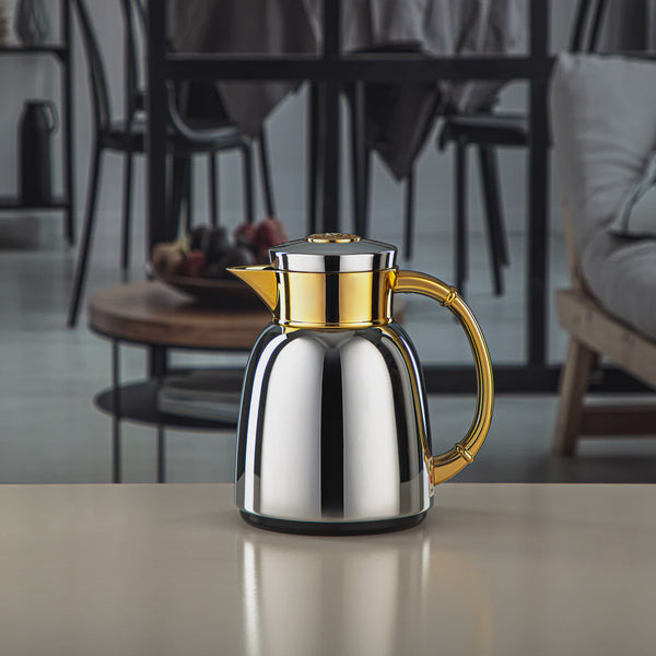 Almarjan Vacuum Flask 0.35L Silver And Gold Finish By Siddiq Gifts