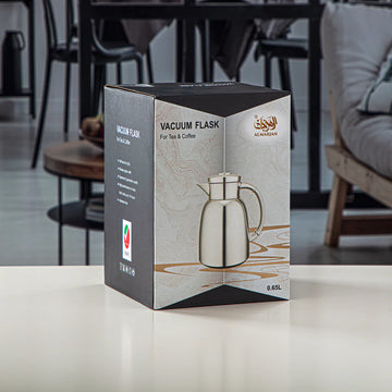 Almarjan Vacuum Flask 0.65L Chrome And Gold Finish By Siddiq Gifts