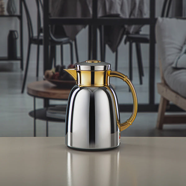 Almarjan Vacuum Flask 0.65L Chrome And Gold Finish By Siddiq Gifts
