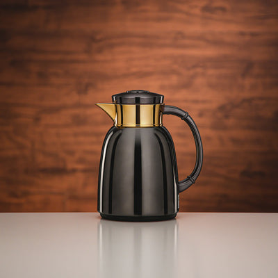 Almarjan Vacuum Flask 0.65L Gun Black And Gold Finish By Siddiq Gifts