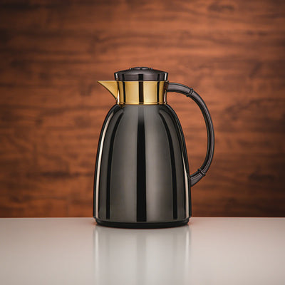 Almarjan Vacuum Flask 1.0L Gun Black And Gold Finish By Siddiq Gifts