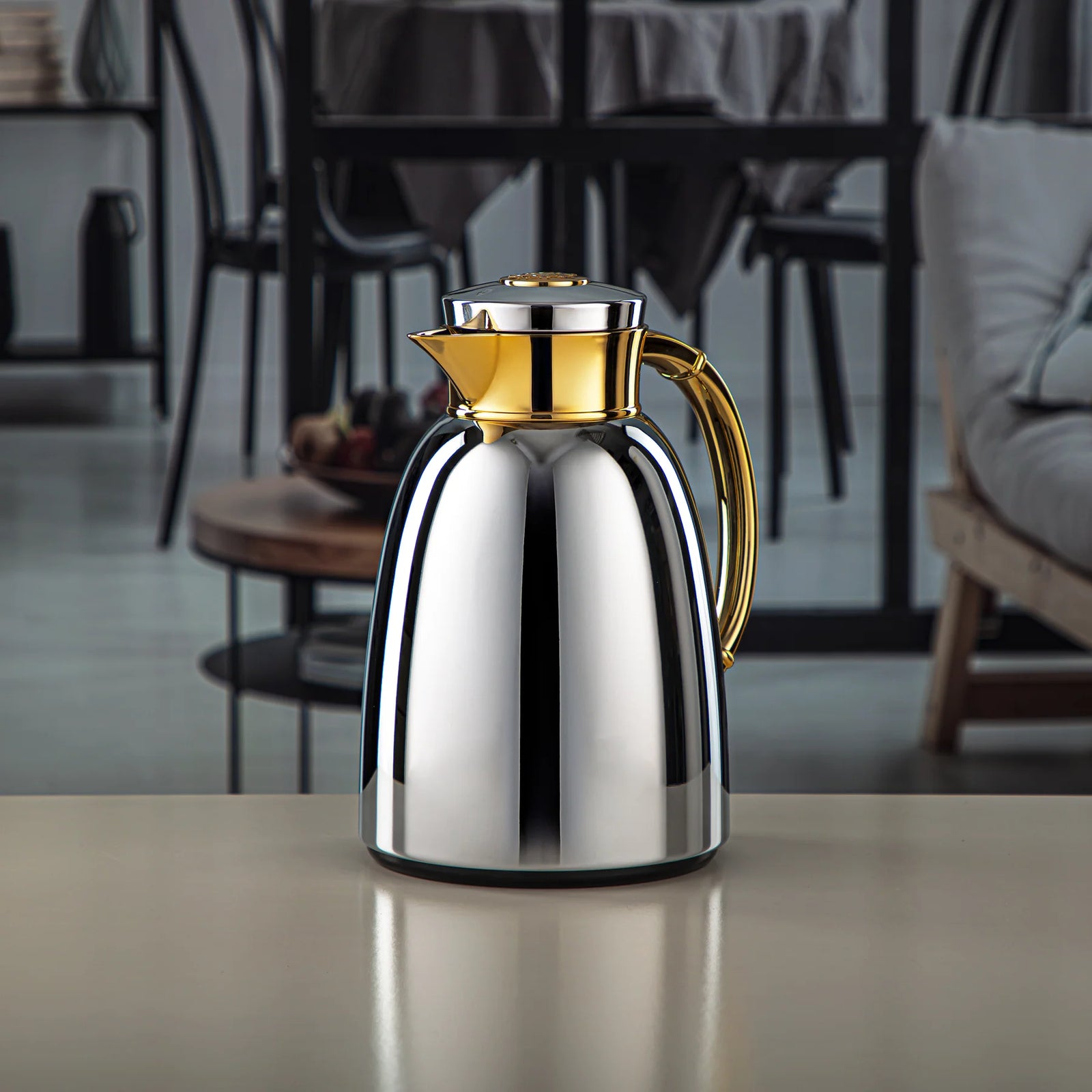 Almarjan Vacuum Flask 1.0L Silver And Gold Finish By Siddiq Gifts