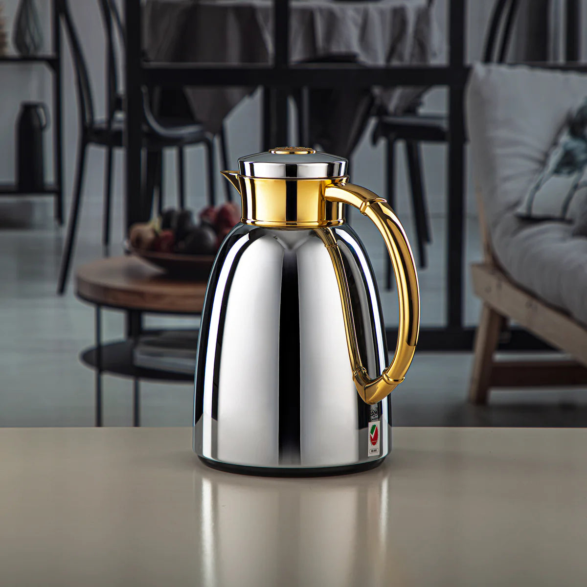 Almarjan Vacuum Flask 1.0L Silver And Gold Finish By Siddiq Gifts