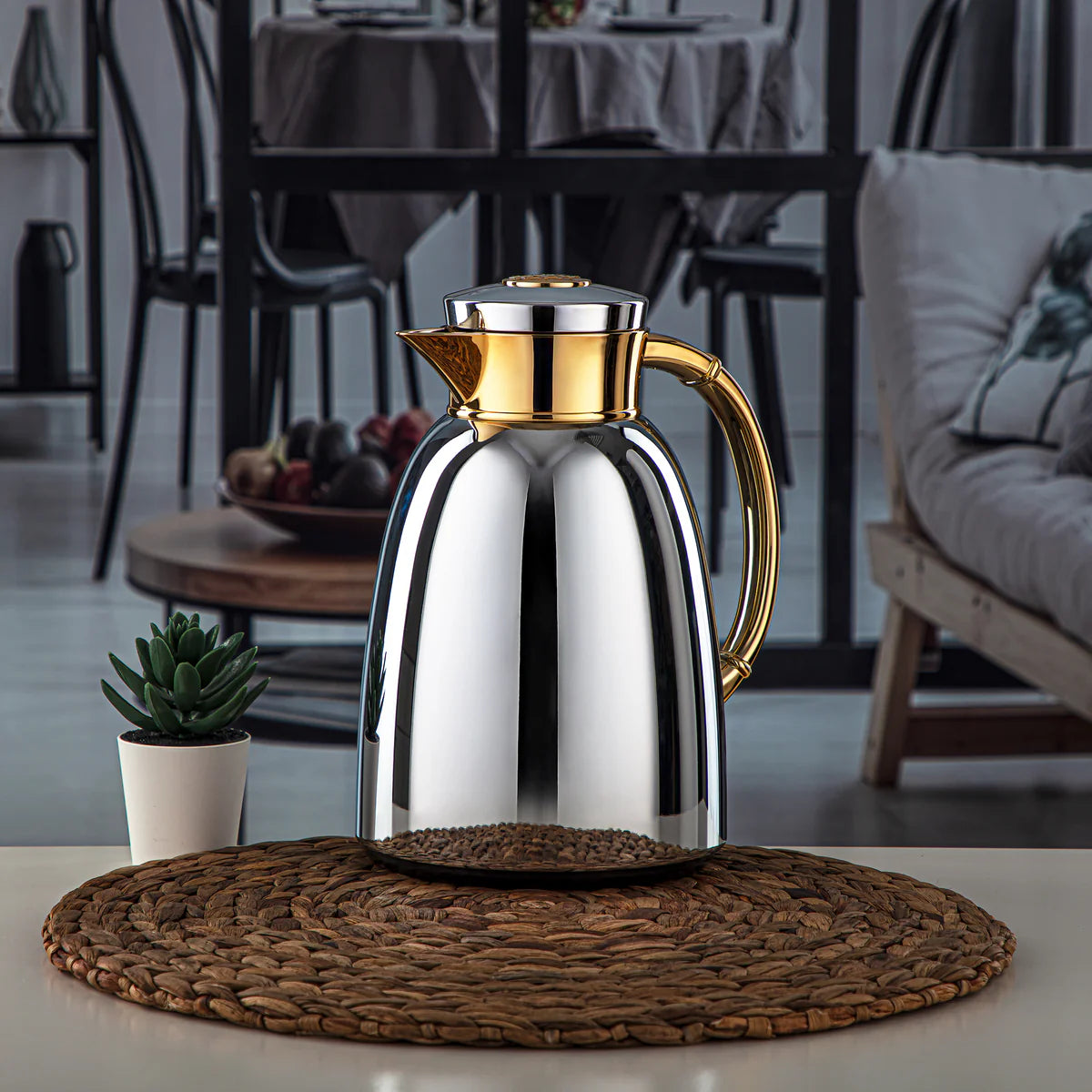 Almarjan Vacuum Flask 1.0L Silver And Gold Finish By Siddiq Gifts