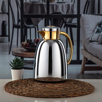 Almarjan Vacuum Flask 1.0L Silver And Gold Finish By Siddiq Gifts