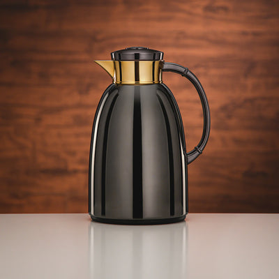 Almarjan Vacuum Flask 1.6L Gun Black And Gold Finish By Siddiq Gifts