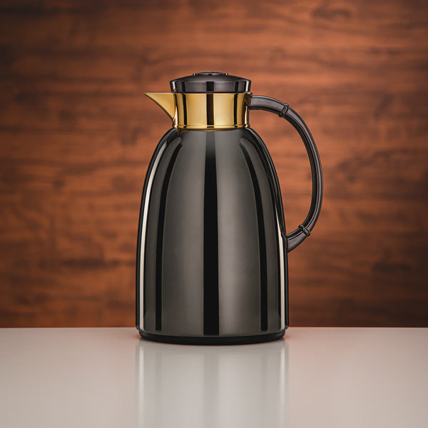 Almarjan Vacuum Flask 1.6L Gun Black And Gold Finish By Siddiq Gifts