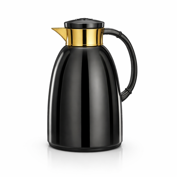 Almarjan Vacuum Flask 1.6L Gun Black And Gold Finish By Siddiq Gifts