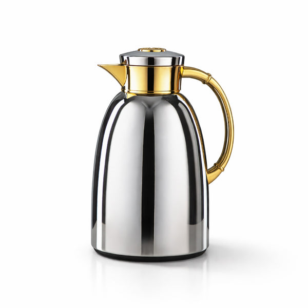 Almarjan Vacuum Flask 1.6L Silver And Gold Finish By Siddiq Gifts