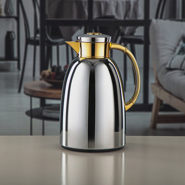 Almarjan Vacuum Flask 1.6L Silver And Gold Finish By Siddiq Gifts