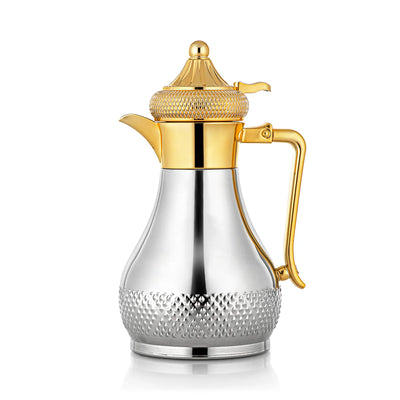 Almarjan Vacuum Flask 1L Silver With Gold Tea Flask Siddiq Gifts